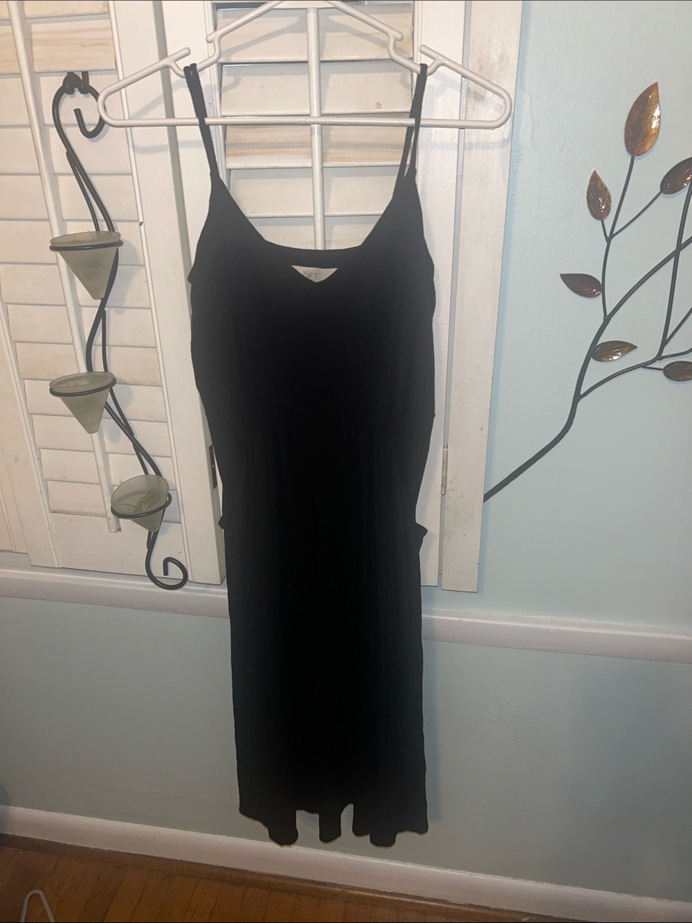 LOFT Black Midi Dress with Spaghetti Straps